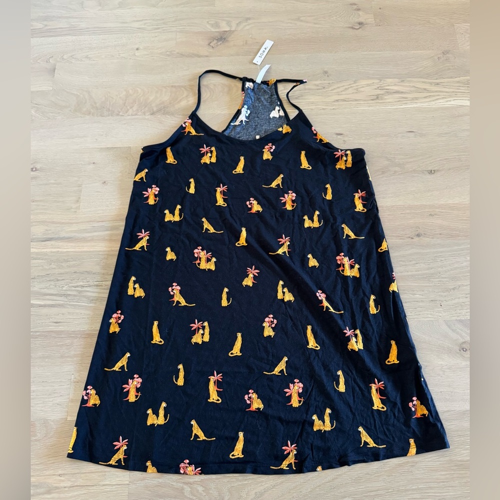 Soma COOL NIGHTS Strappy Sleepshirt FELINE FUN MID BLK size large NWT